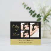 Afstuderen Uitnodigen Briefkaart, Zwart + Goud, 3 Uitnodiging Briefkaart (Staand voorkant)