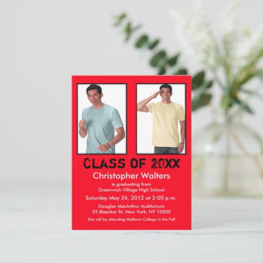 Afstuderen Uitnodiging 2 Afbeelding rood toevoegen (Staand voorkant)