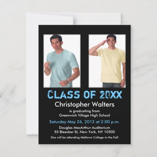 Afstuderen Uitnodiging 2 Afbeelding zwart blauw to (Voorkant)