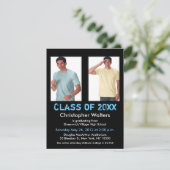 Afstuderen Uitnodiging 2 Afbeelding zwart blauw to (Staand voorkant)