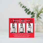 Afstuderen Uitnodiging 3 Foto's rood A1 toevoegen (Staand voorkant)