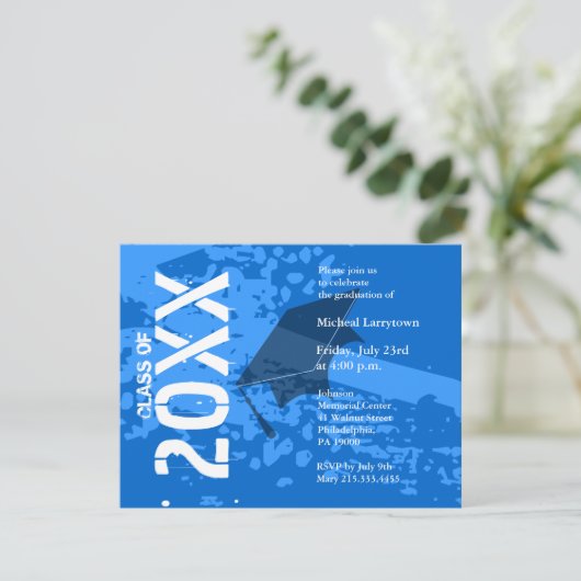 Afstuderen Uitnodiging ABB231 Blauw Abstract (Staand voorkant)