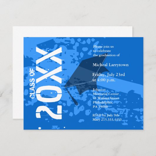 Afstuderen Uitnodiging ABB231 Blauw Abstract (Voorkant / Achterkant)