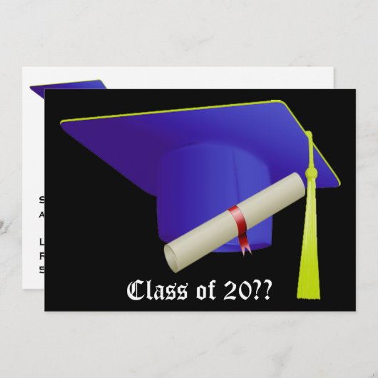 Afstuderen Uitnodiging Blauw Pet (Voorkant / Achterkant)