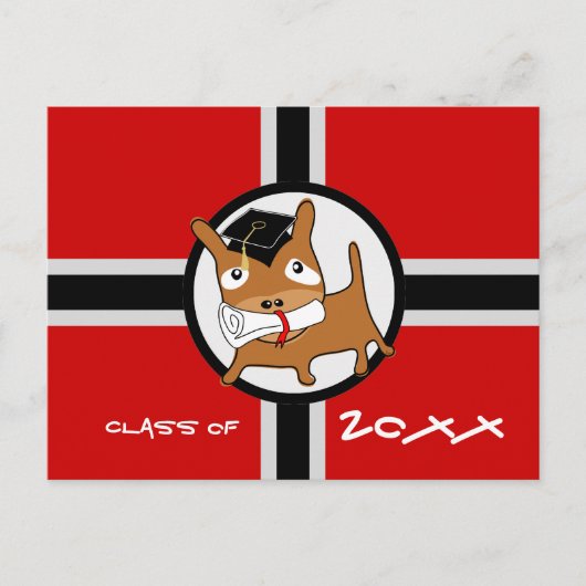 Afstuderen Uitnodiging Briefkaart Puppy Rood 1 (Voorkant)