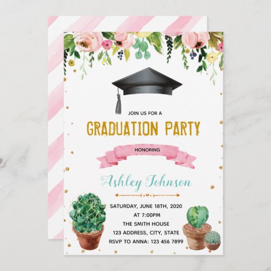 Afstuderen-uitnodiging cactus kaart (Voorkant / Achterkant)