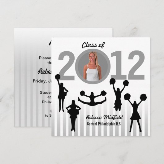 Afstuderen Uitnodiging Cheerleader Foto grijs toev (Voorkant / Achterkant)