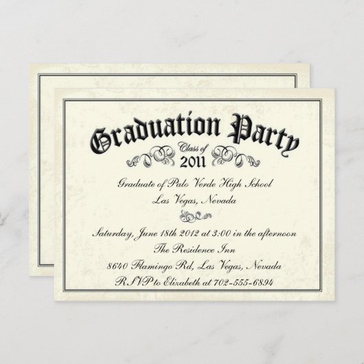 Afstuderen Uitnodiging Diploma stijl (Voorkant / Achterkant)