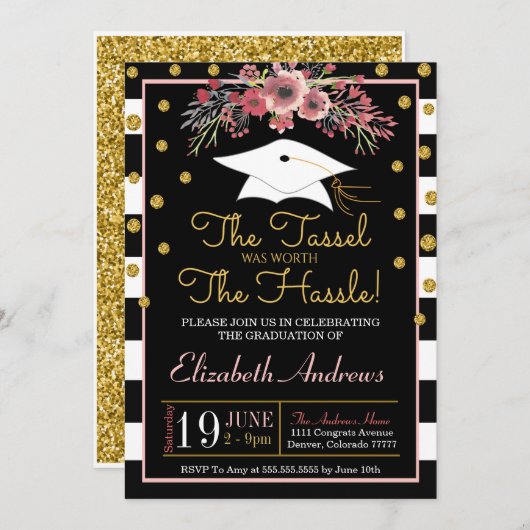 Afstuderen Uitnodiging - Floral (Voorkant / Achterkant)