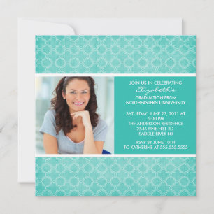 Afstuderen Uitnodiging Foto Turkquoise Pattern