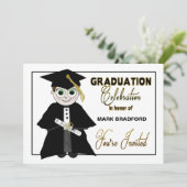 Afstuderen Uitnodiging - Guy in Pet & Gown (Staand voorkant)