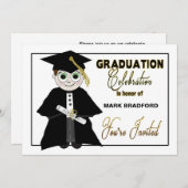 Afstuderen Uitnodiging - Guy in Pet & Gown (Voorkant / Achterkant)