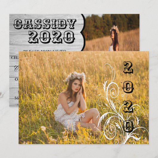 Afstuderen uitnodiging in Light Wood Country Style (Voorkant / Achterkant)