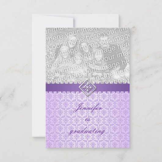 Afstuderen Uitnodiging in Lila Damask (Voorkant)