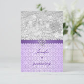 Afstuderen Uitnodiging in Lila Damask (Staand voorkant)