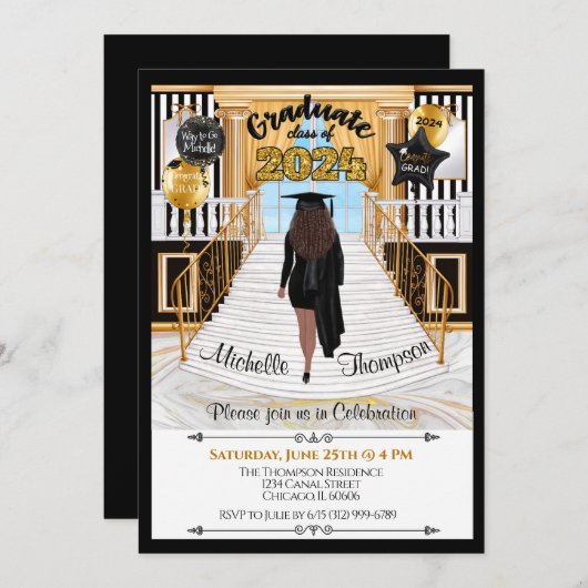 Afstuderen Uitnodiging Latijns-Amerikaanse Vrouw (Voorkant / Achterkant)