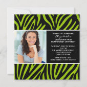 Afstuderen Uitnodiging met Foto Lime Green Zebra (Voorkant)