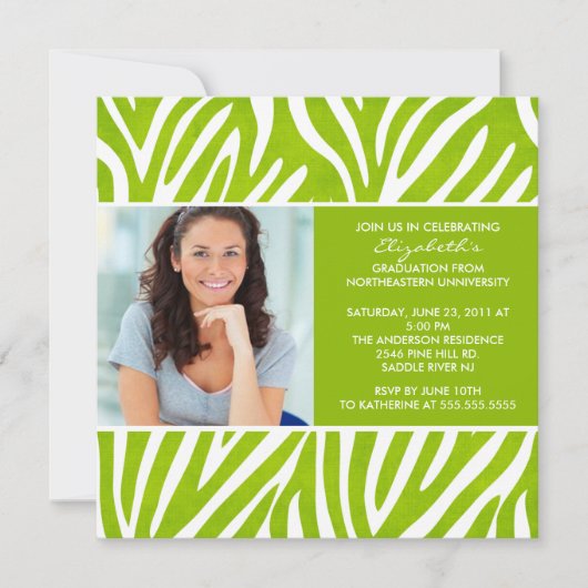 Afstuderen Uitnodiging met Foto Lime Green Zebra (Voorkant)
