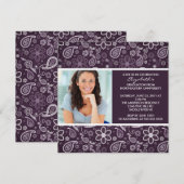 Afstuderen Uitnodiging met Foto Paars Paisley (Voorkant / Achterkant)