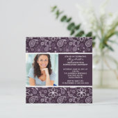 Afstuderen Uitnodiging met Foto Paars Paisley (Staand voorkant)