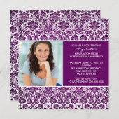 Afstuderen Uitnodiging met Foto Paarse Damask (Voorkant / Achterkant)
