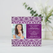 Afstuderen Uitnodiging met Foto Paarse Damask (Staand voorkant)