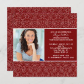 Afstuderen-uitnodiging met foto Red Damask Kaart (Voorkant / Achterkant)