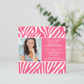 Afstuderen-uitnodiging met foto-roze Zebra-afdrukk Kaart (Staand voorkant)