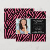 Afstuderen-uitnodiging met foto-roze Zebra-afdrukk Kaart (Voorkant / Achterkant)