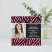 Afstuderen-uitnodiging met foto-roze Zebra-afdrukk Kaart (Staand voorkant)