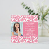 Afstuderen Uitnodiging met fotoroze Floral Swirl (Staand voorkant)