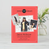 Afstuderen Uitnodiging met foto's rood (Staand voorkant)