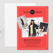 Afstuderen Uitnodiging met foto's rood (Voorkant / Achterkant)
