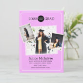 Afstuderen Uitnodiging met Foto's Roze (Staand voorkant)