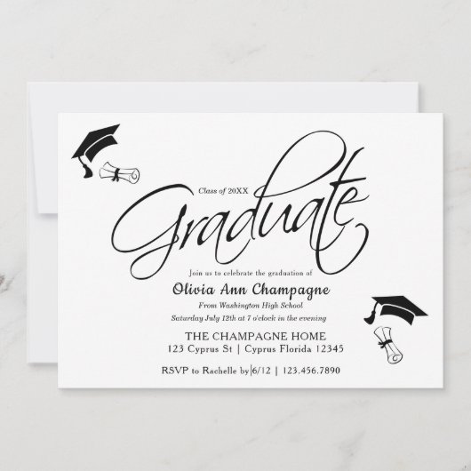 Afstuderen Uitnodiging met Pet en Diploma (Voorkant)