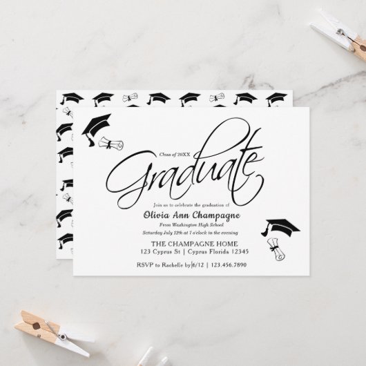 Afstuderen Uitnodiging met Pet en Diploma (Voorkant / Achterkant in situ)