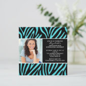 Afstuderen Uitnodiging met Photo Turquoise Zebra (Staand voorkant)