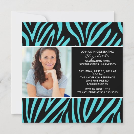 Afstuderen Uitnodiging met Photo Turquoise Zebra (Voorkant)