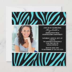 Afstuderen Uitnodiging met Photo Turquoise Zebra