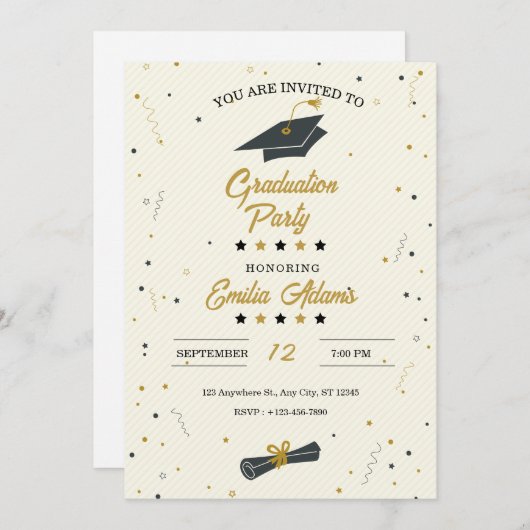 Afstuderen uitnodiging, Modern Afstuderen Senior Kaart (Voorkant / Achterkant)