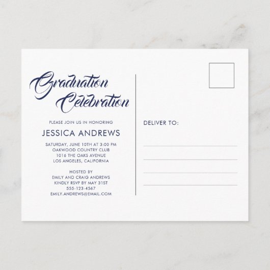 Afstuderen Uitnodiging Modern Editable Foto Blauw (Achterkant)