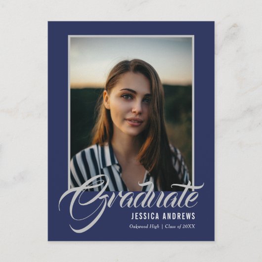 Afstuderen Uitnodiging Modern Editable Foto Blauw (Voorkant)