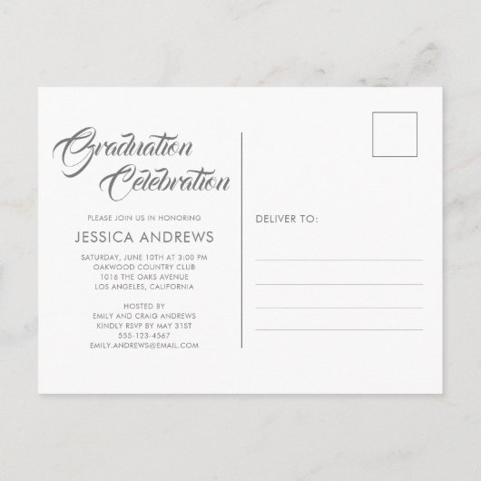 Afstuderen Uitnodiging Modern Editable Foto Silver (Achterkant)