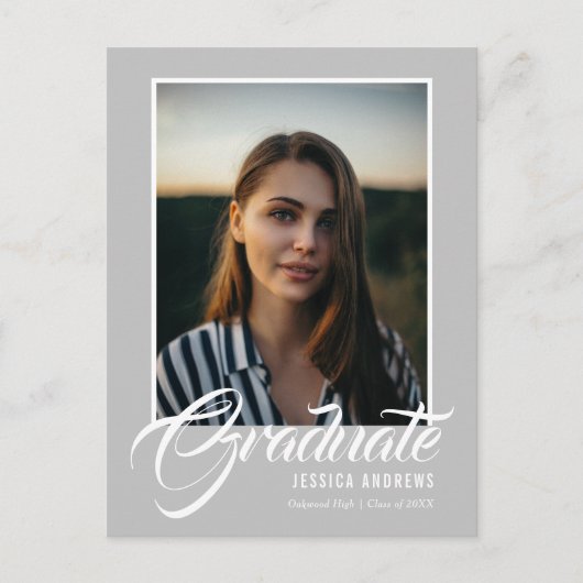 Afstuderen Uitnodiging Modern Editable Foto Silver (Voorkant)