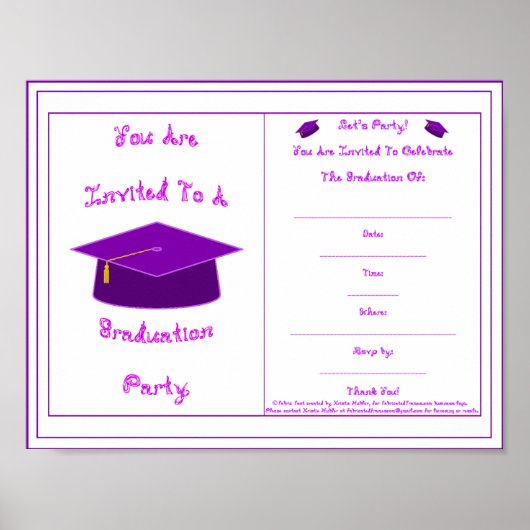 Afstuderen Uitnodiging Paarse Pet Printable Poster (Voorkant)