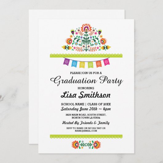 Afstuderen Uitnodiging Party Fiesta Mexicaanse Uit (Voorkant / Achterkant)