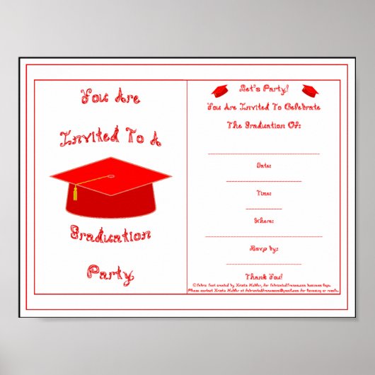 Afstuderen Uitnodiging Rood Pet Printable Poster (Voorkant)