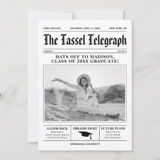 Afstuderen Uitnodiging Sjabloon Krant (Voorkant)