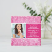 Afstuderen Uitnodiging tot fotoroze Paisley (Staand voorkant)