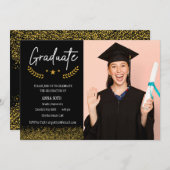 Afstuderen uitnodiging, trendy, elegant kaart (Voorkant / Achterkant)